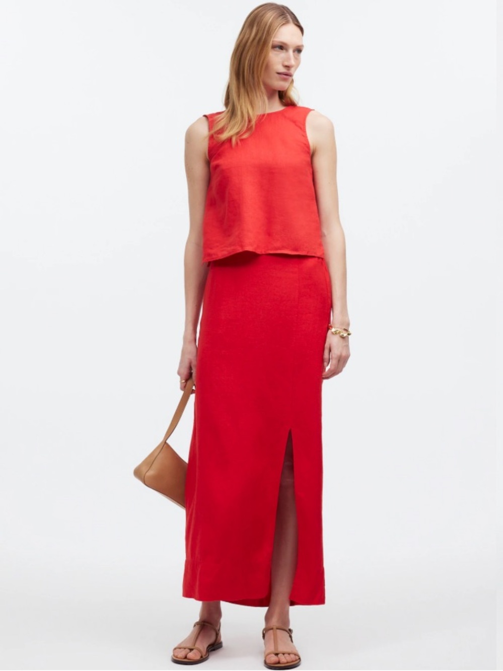 Madewell Linen Column Maxi Skirt Red XS